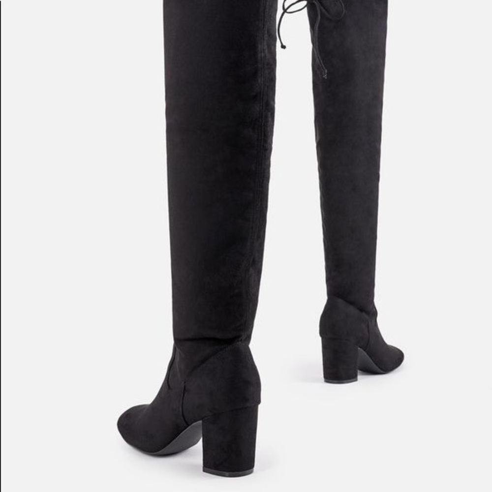 Black Faux Suede Over the Knee Heeled Boots